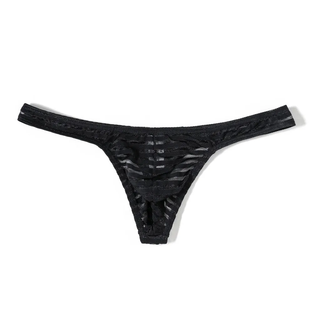 Ropa interior Sexy a la moda para hombre, calzoncillos transparentes, Tanga con parte trasera en T, transpirable, de cintura baja, a rayas, transparente, Gay