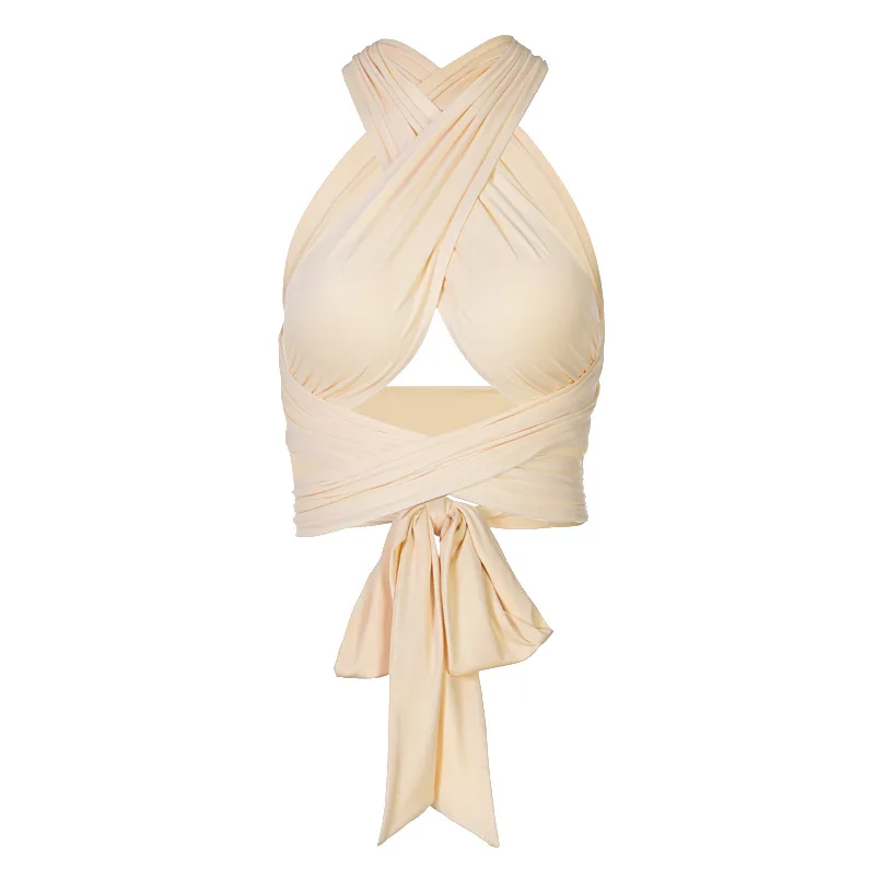 Kobiety Strappy Cross Over Front Cut Out Halter Neck Sleeveless Backless Wrap Crop Top Bandage Vest Summer Sexy Tops Woman Clothes — zdjęcie 2