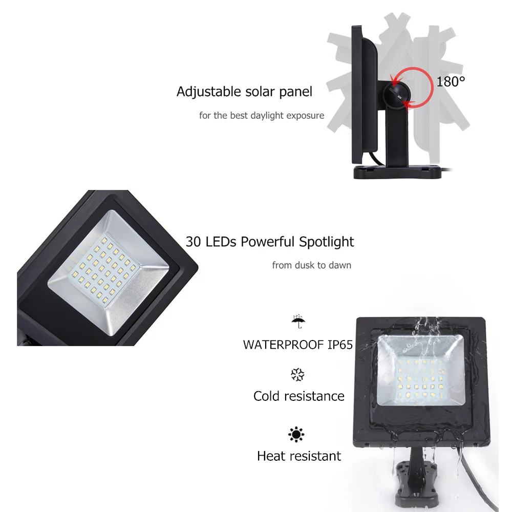 Solar LED Light Outdoor Wall Lamp 30LED Solar Light With 5M Cable With Solar Battery For Garden Outdoor Indoor Lighting