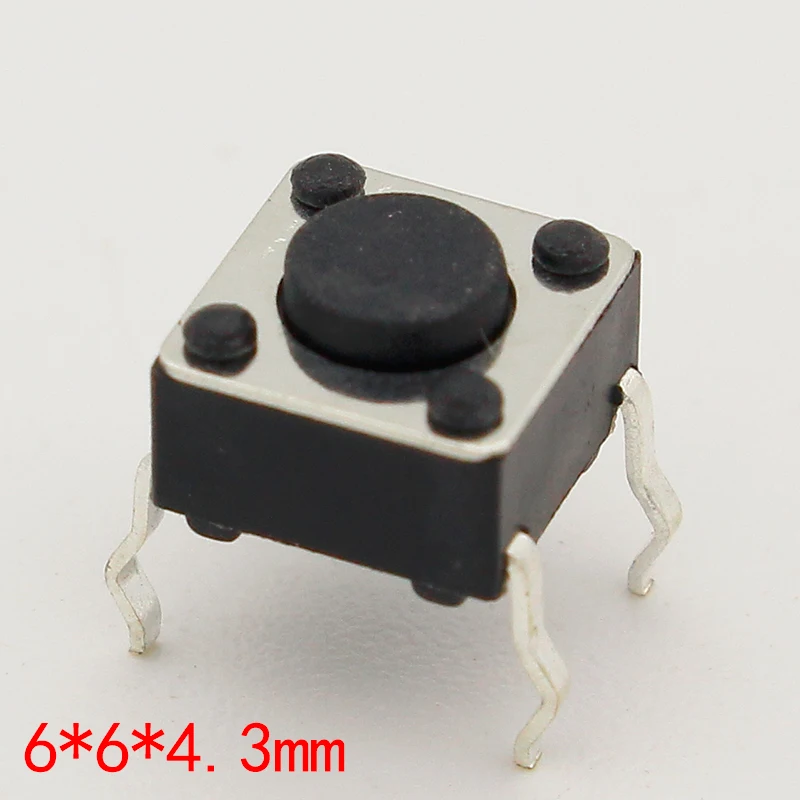 50pcs/lot 6x6x4.3MM 4PIN G89 Tactile Tact Push Button Micro Switch Direct Plug-in Self-reset DIP Top Copper