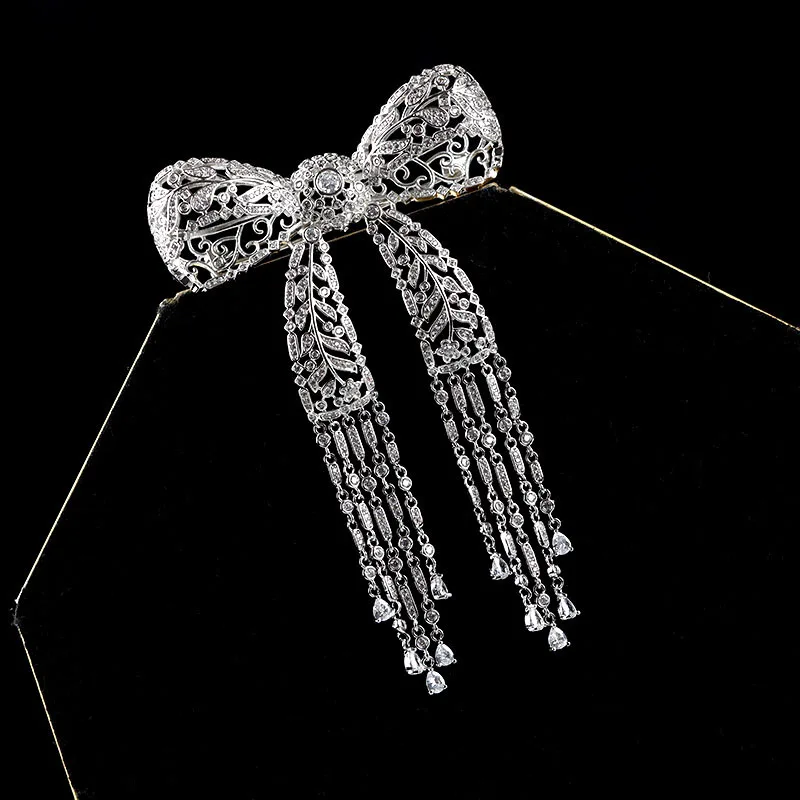 

Elegant Zircon Bowknot Tassel Long Brooches for Women Luxury Crown Crystal Drop Brooch Pin Fashion Scarf Jewelry broche mujer