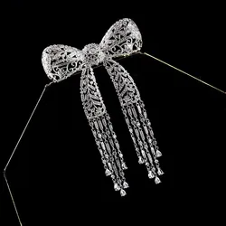 Elegant Zircon Bowknot Tassel Long Brooches for Women Luxury Crown Crystal Drop Brooch Pin Fashion Scarf Jewelry broche mujer