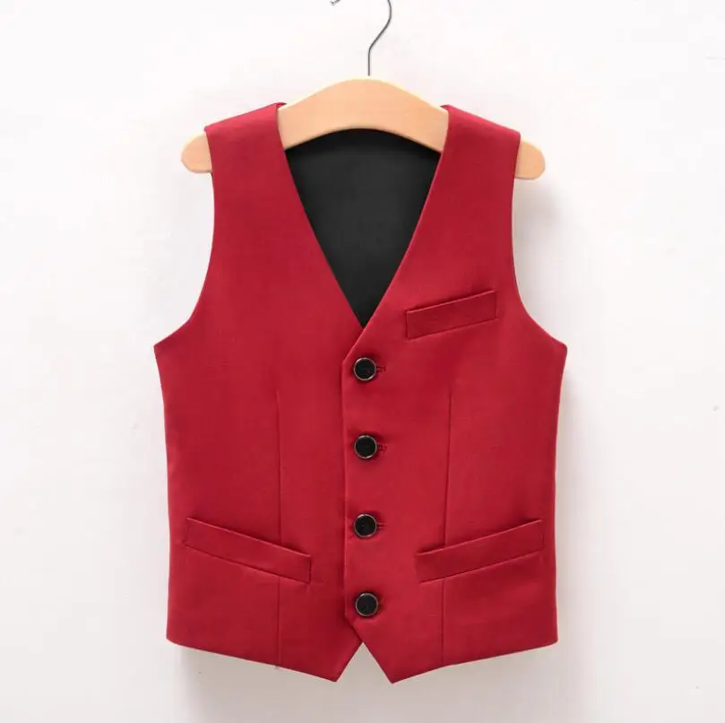 Boy Blazer Vest Red Color Boy Stage Costumes Size 100-170T Boy Formal Blazers Quality Vest Long Pants Holiday Wears