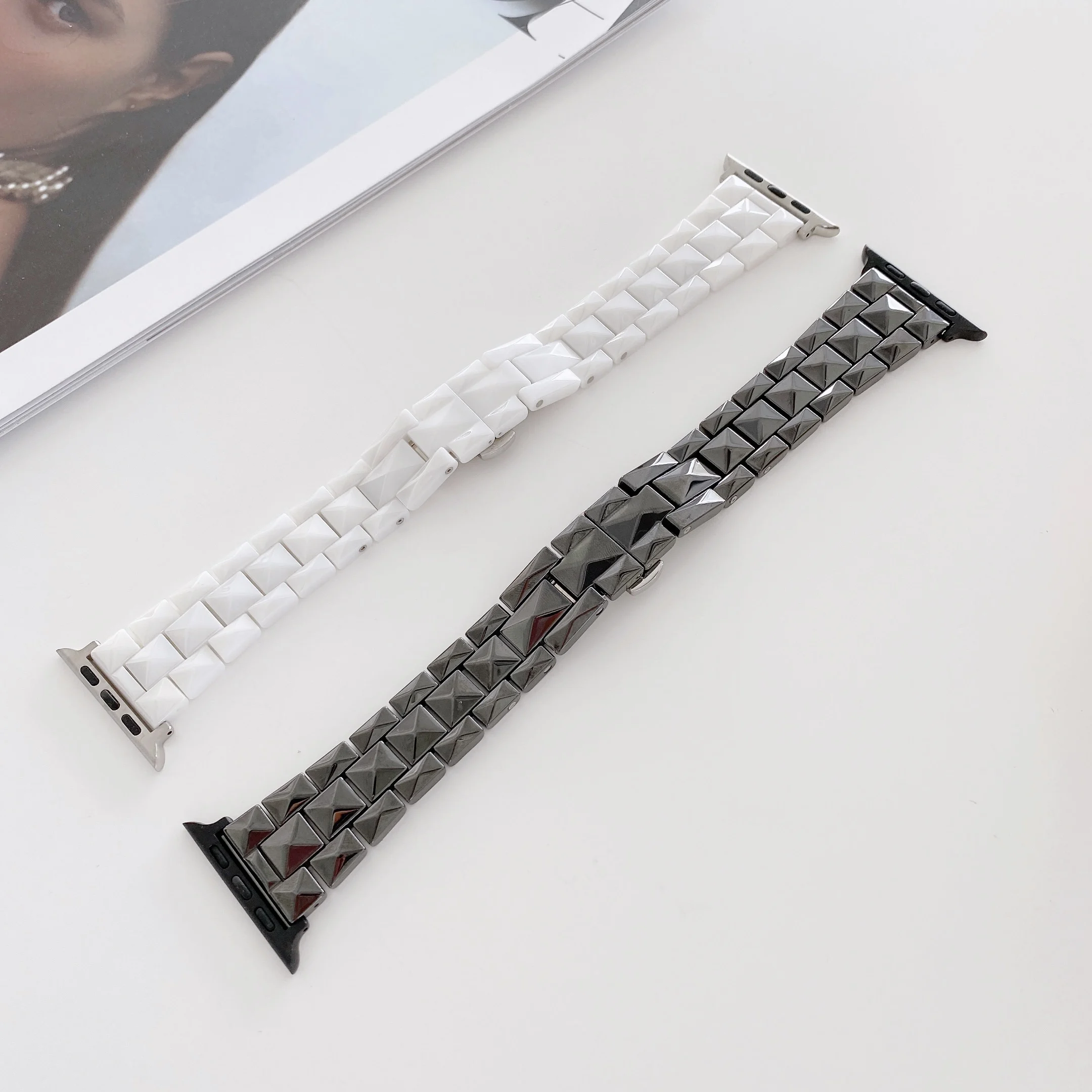 Relief Rhombic Ceramic for Apple Watch 38 40 41 42 44 45mm Watch Strap Bracelet Ceramic Watchband iWatch series 7 SE 6 5 4 3 2 1