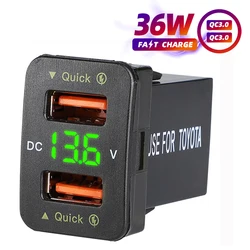 36W Fast Usb nel caricatore per auto QC3.0 doppia porta presa 12V adattatore impermeabile Mobile LED voltmetro caricatore usb per toyota Honda