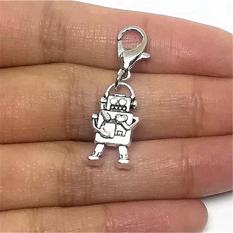 3 Pcs Antique Silver Color Robot Clip on Charm, Robot Zipper Pull, 3D Jewelry