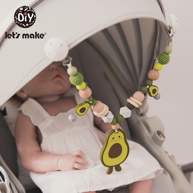 Laten We 1Pc Baby Speelgoed Hout Clip Avocado Winkelwagen Keten Hanger Rammelaar Siliconen Bijtring Houten Bell Baby Care kinderspeelgoed