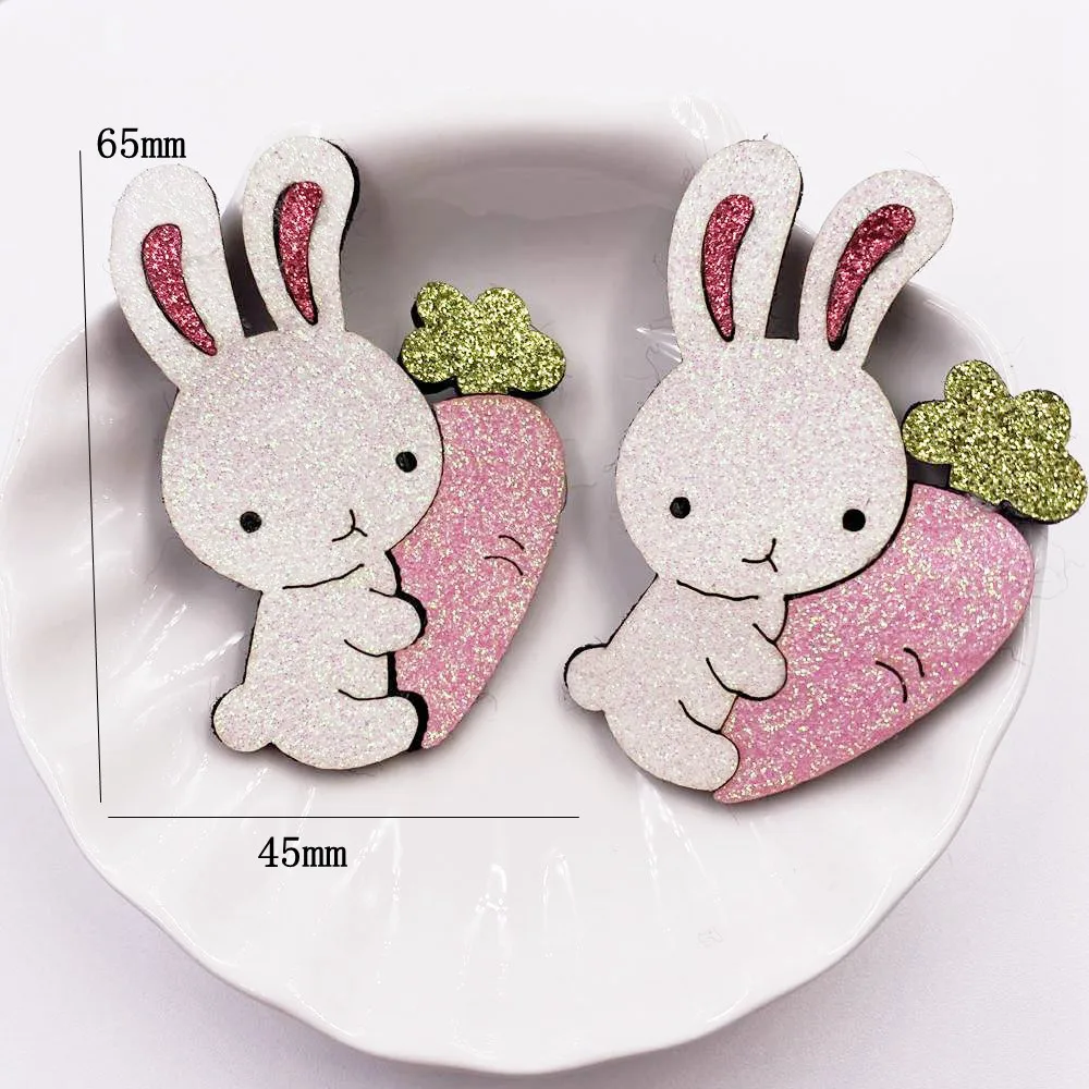 6PCS Glitter Composite Gold Powder Felt Fabric Kawaii Colorful Rabbit Patches DIY Craft Appliques Wedding Hairpin Parts Crafts