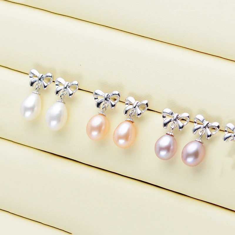 Natural Pearl Earrings Genuine Freshwater Pearl 925 Sterling Silver Drop Earrings For Women Jewelry Fashion Gift