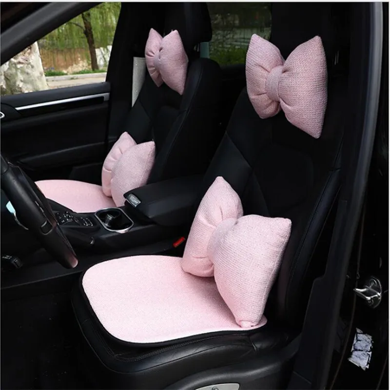 

2021 New Bowknot Car Headrest Tweed Fashion Ladies Car Interior Products Waist Neck Pillow Cushion