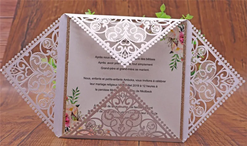 Pearl silver lace wedding invitation card transparent belly band customized insert card printing multi colors