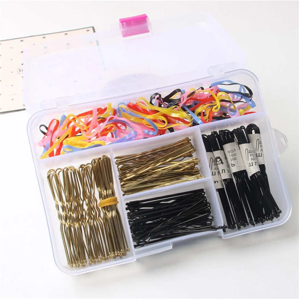 Bobby Pin Set U Shape Hair Clip Box Fashion Girls Hair Pin Rubber Hair Band With Storage Box For Woman