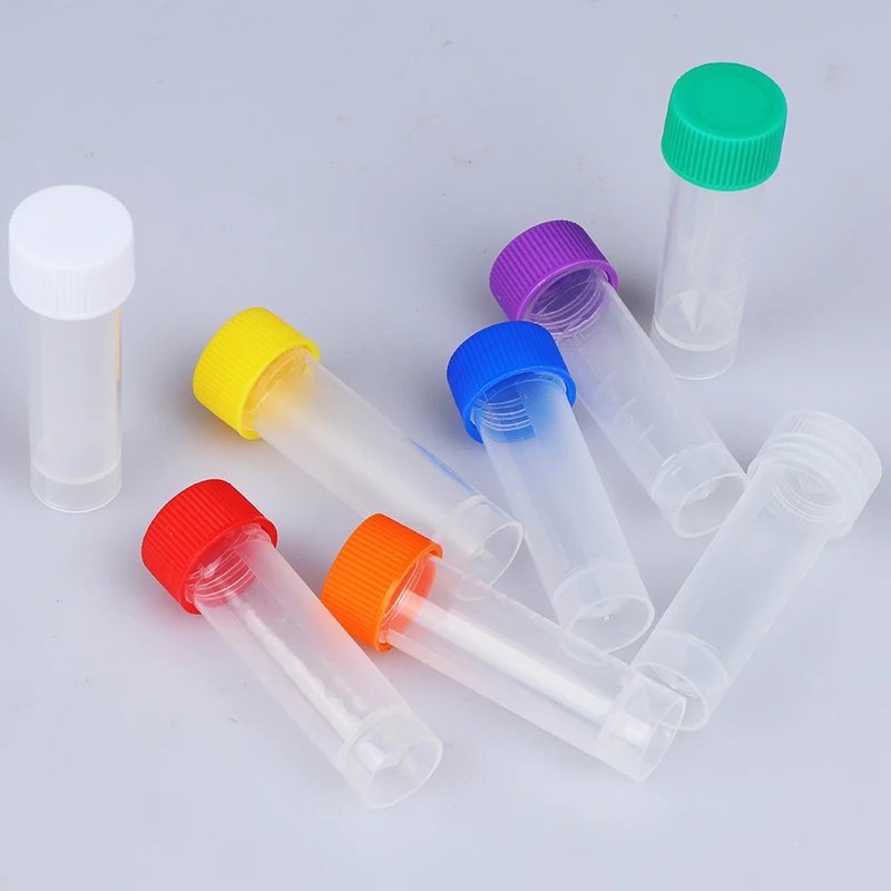 50pcs , 5ml PP Lab Cryopreservation Tube Cryotube Freezing Tubes Centrifuge Tube Volume Vials Bottles With Screw Cap