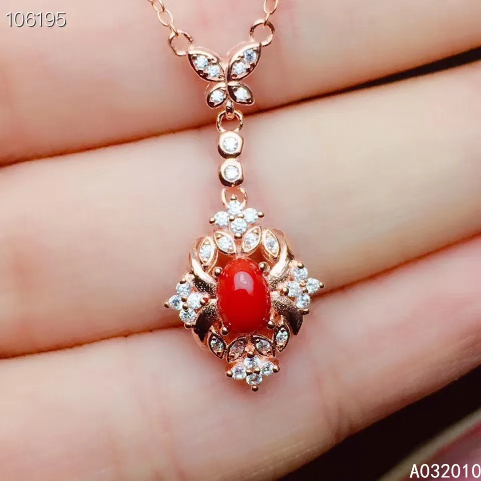 

KJJEAXCMY Fine Jewelry 925 Sterling Silver Inlaid Natural Red Coral Popular Woman's Miss New Pendant Necklace Support Test