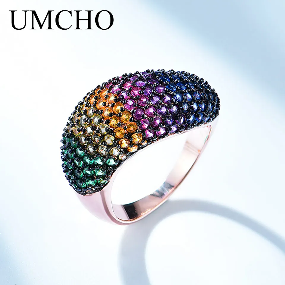 

UMCHO Created Nano Colorful Gemstone Ring Solid 925 Sterling Silver Rings For Women Cocktail Party Gift Fine Jewelry