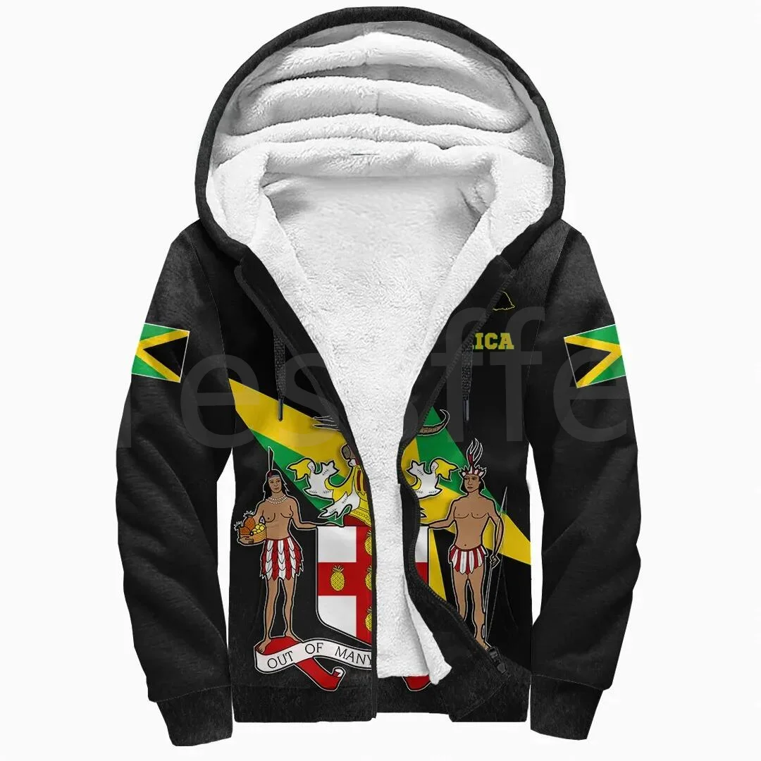 Tesskel-Sudadera con capucha de lana para hombre y mujer, chaqueta informal con estampado de León 3D, bandera del país Reggae, África, México, Rey, emblema, cremallera, invierno, A1