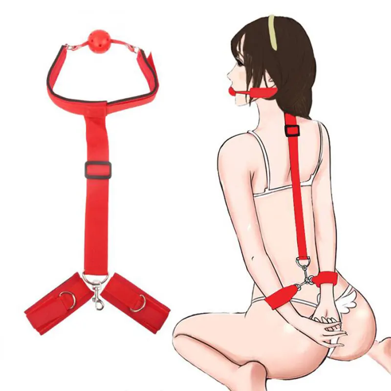 No Vibrator Couples Bdsm Bondage Set Restraint Adult Game Handcuff Neck Collar Wrist Mouth Gag Strap Fetish SM Sex Toy For Woman