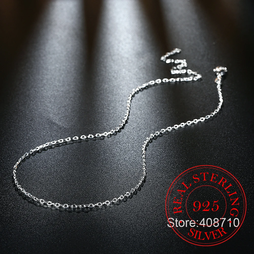 40-60cm Women\'s Neck Chain 925 Sterling Silver Flat ROLO Chain Clavicle Necklace Charm 2MM Wide Silver Necklace Bijoux Femme