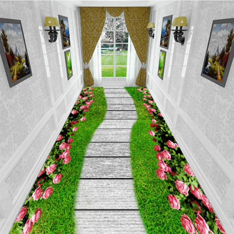 

Grass Lawn Path Corridor Carpet 3D Long Hallway Aisle Area Rug Living Room Carpet Kitchen Floor Mat Decoration Step Stair Mats