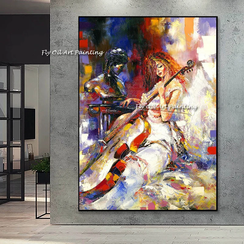 

Handmade Graffiti Girl Playing Violin Dancing Ballet Canvas Paintings Music Woman Poster Wall Art Picture for Living Room Decor