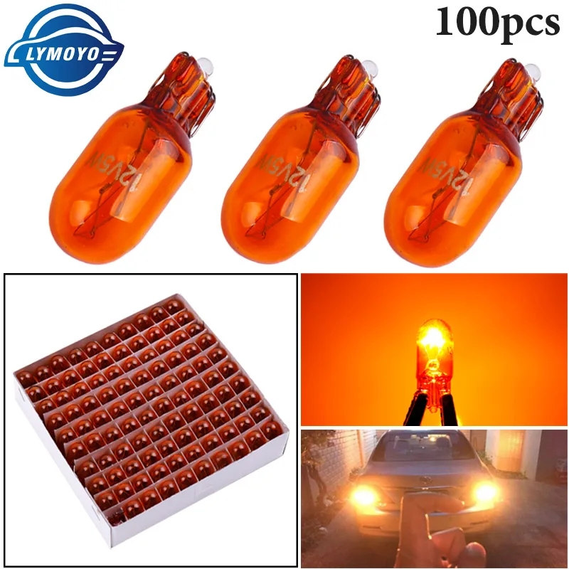 

100pcs T10 501 W5W New Natural Amber Glass Xenon Upgrade Halogen Bulb 12V 5W Turn Side License Plate Light car parking Fog light