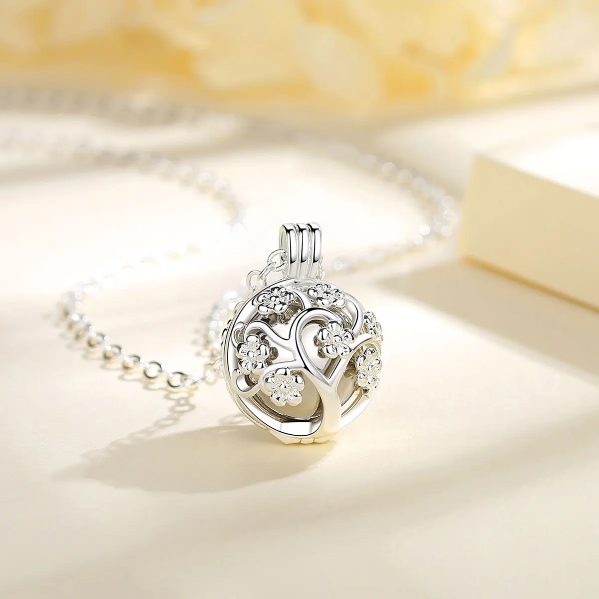 EUDORA Urn Cremation 14mm Flower Cage Locket  Ash Holder Keepsake Capsule Pendant Hollow Ball DIY Necklace Jewelry k307n14