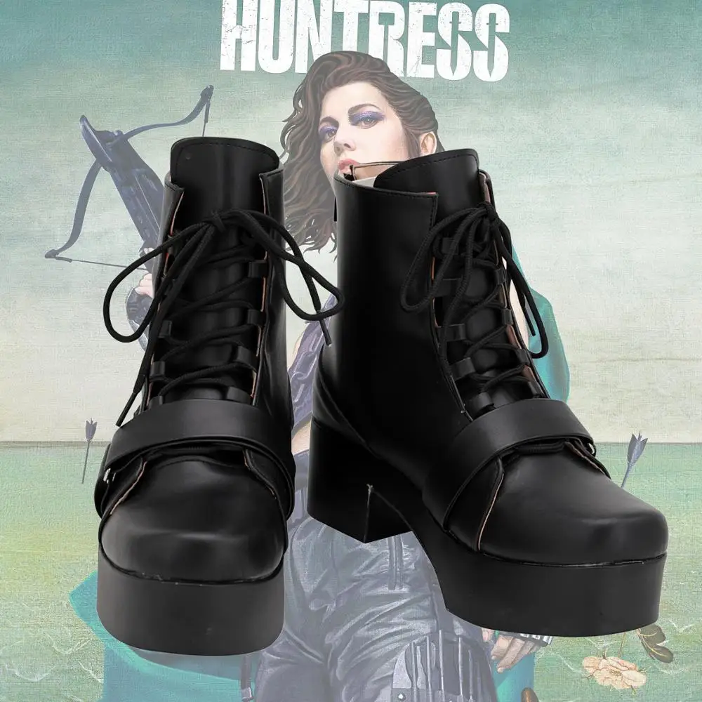 

Helena Bertinelli Black Boots Cosplay Birds of Prey Huntress Cosplay Shoes Customized Black Boots for Boys and Girls