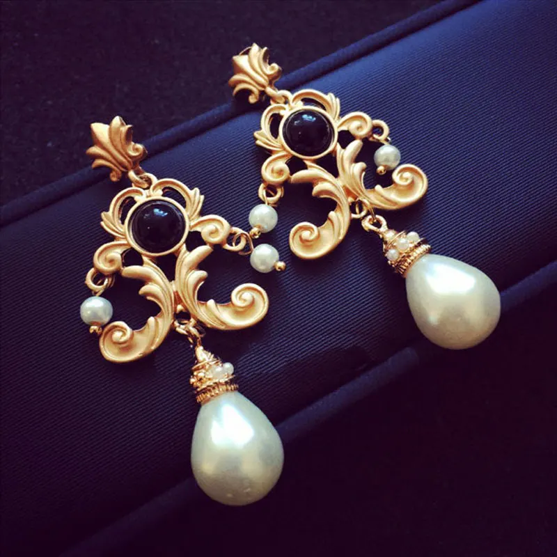 Retro Luxury Baroque Bride Earring For Women Euramerican Palace Vintage Pop Pearl Earrings