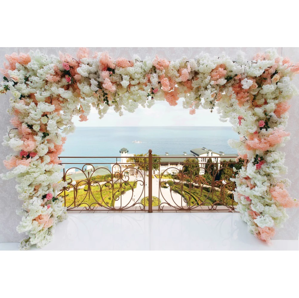 Rosa flor foto fundo do chuveiro de noiva fotografia pano de fundo seaside casamento palco decoração foto fundo para estúdio foto