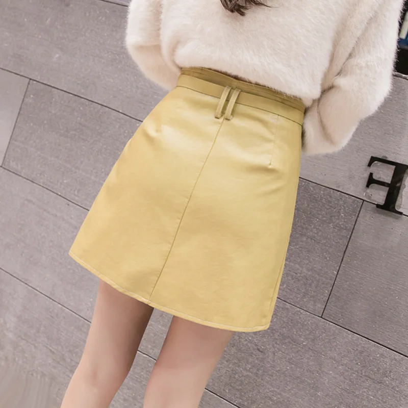 Leather skirt female 2023 autumn and winter new Korean version of the wash leather skirt fashion anti-light skirt short Slim a w