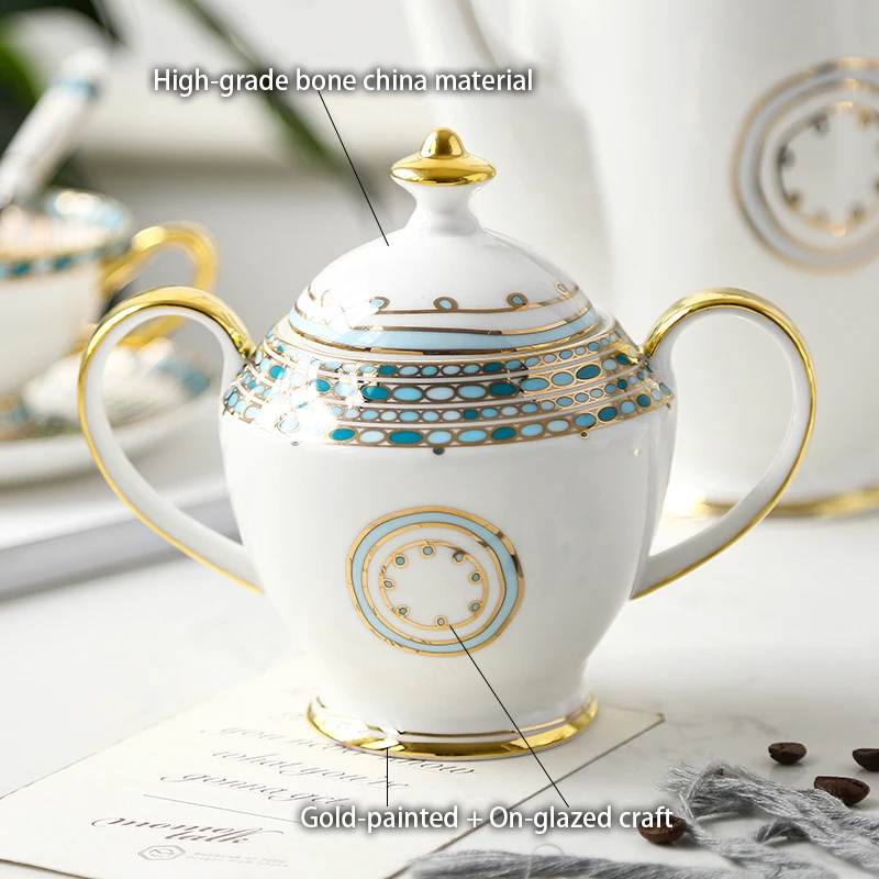 Gold Painted Bone China Coffee Set Noble Porcelain Tea Set Ceramic Pot Mug Sugar Bowl Creamer Teapot Milk Jug Teaset Tea Cup Set