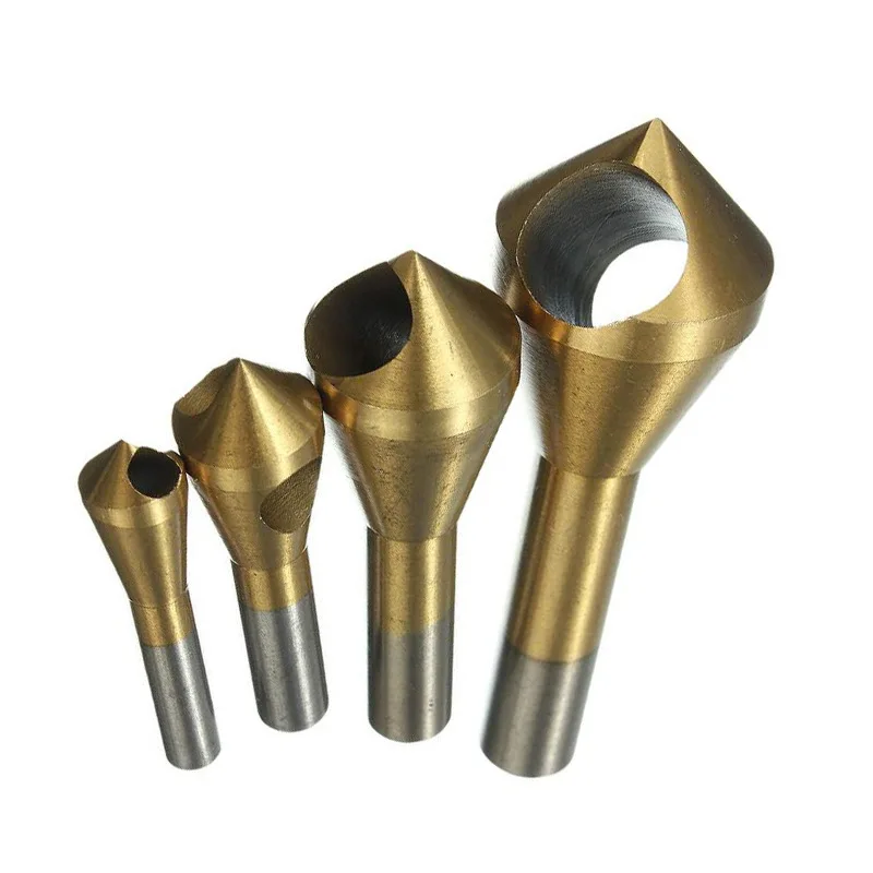 4Pcs Titanium Coated Countersink Chamfer Tool Deburring Tool Set Metal Wood Drill Bits Expanding Chamfering Tools