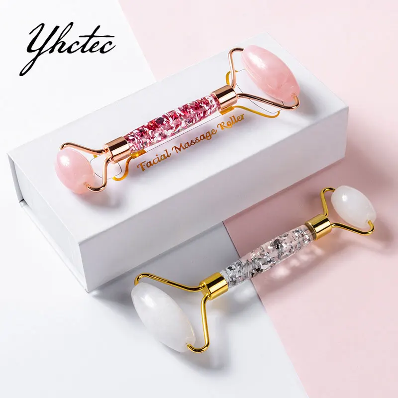 Gouache Stone Acrylic Jade Roller Massager For Face Natural Rose Quartz Face Roller Jade Massager Quartz Facial Massage Tool New