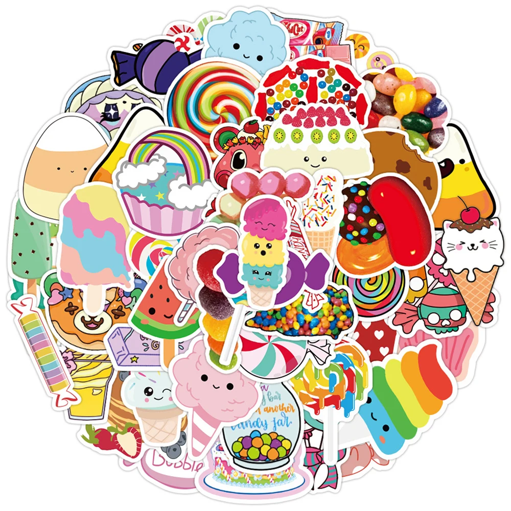 10/30/50PCS Food Colorful Candy Stickers DIY Bike Travel Luggage Guitar Laptop Waterproof Cool Graffiti Sticker Decals Kid Toys