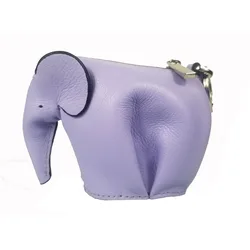 Genuine Leather Elephant Charm Handmade Lavender Coin Purse Customized Animal Cute Girl's  Mini Women Shaped Bag Name Monogr