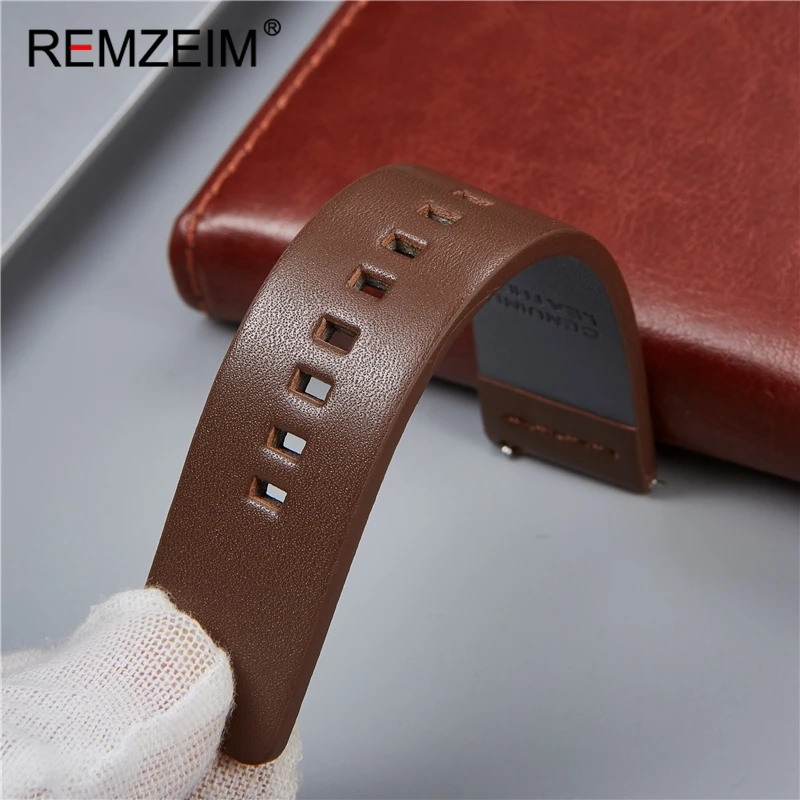 REMZEIM Genuine Leather 22mm 20mm Leather Watchband For Samsung Galaxy Watch 46mm 42mm Active 2 40mm 44mm Band Gear S3 S2 Strap