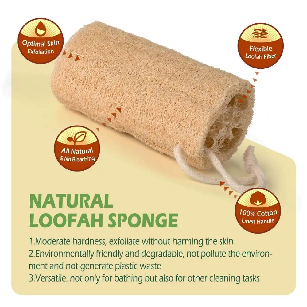 Natural Organic Shower Loofah, 100% Natural, Spa Exfoliating Bath, Body Scrubber, Removing Dead Skin, No Bleaching, Eco Friendly