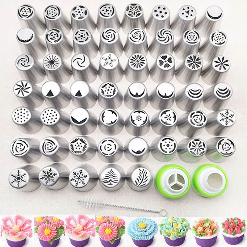 56PCS Cake Nozzle Stainless Steel Icing Piping Tips Russian Nozzles Cream Pastry Tips Fondant Cake Decorating Tools Cakes Mold