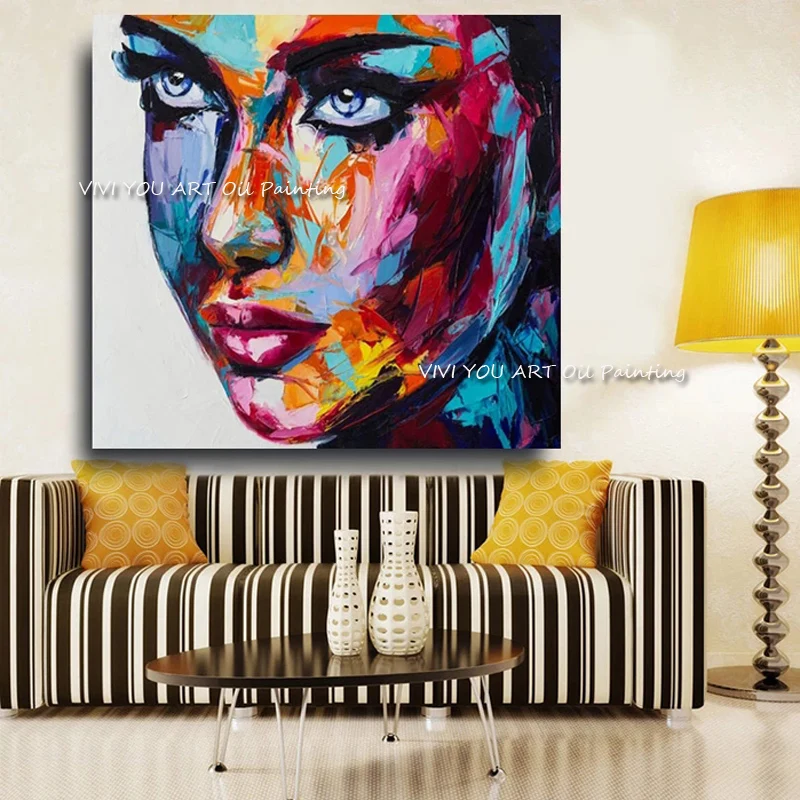 

100% Толстая масляная живопись ручной работы, цветная картина на лице, палитра ножей, картина маслом на лице, картина на стену для гостиной