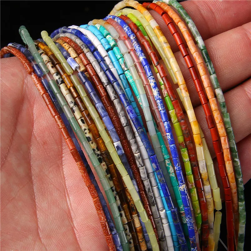 2x4mm Natural Stone Tube Beads Jades Tubular Jaspers Crystal Column Cylindrical Beads For Jewelry Making Diy Bracelet Charms 15