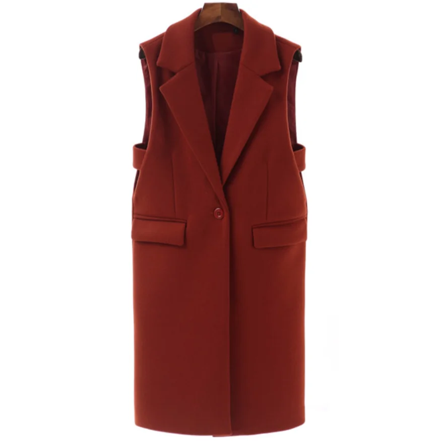 

Autumn Winter New Woolen Suit Vest Slim Casual one button Long Sleeveless Jacket Waistcoat