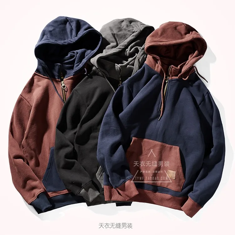 Autumn and Winter Fashion Pure Cotton Terry Heavyweight Thick Plus Velvet Hoodies for Men\'s Loose Hooded Pullover Sportswear