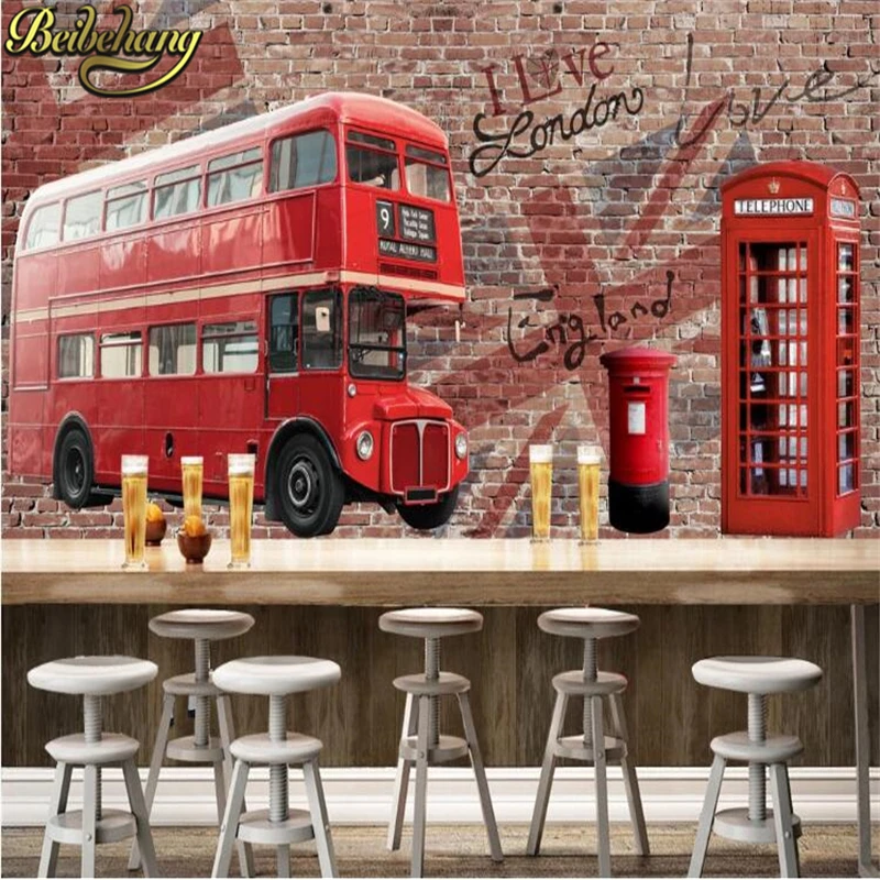 beibehang British red phone booth Continental Building Wallpaper Stereo Wallpaper Mural Painting Living Room Bedroom Tv Backdrop