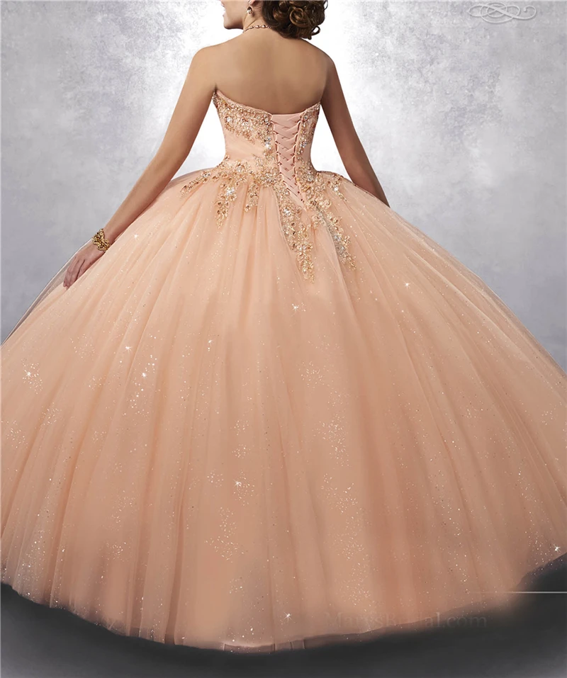 Bealegantom Lace-Up Quinceanera Vestidos com Alças, Espumante Bling Bead, Champagne Apliques, 15 Anos, QD75