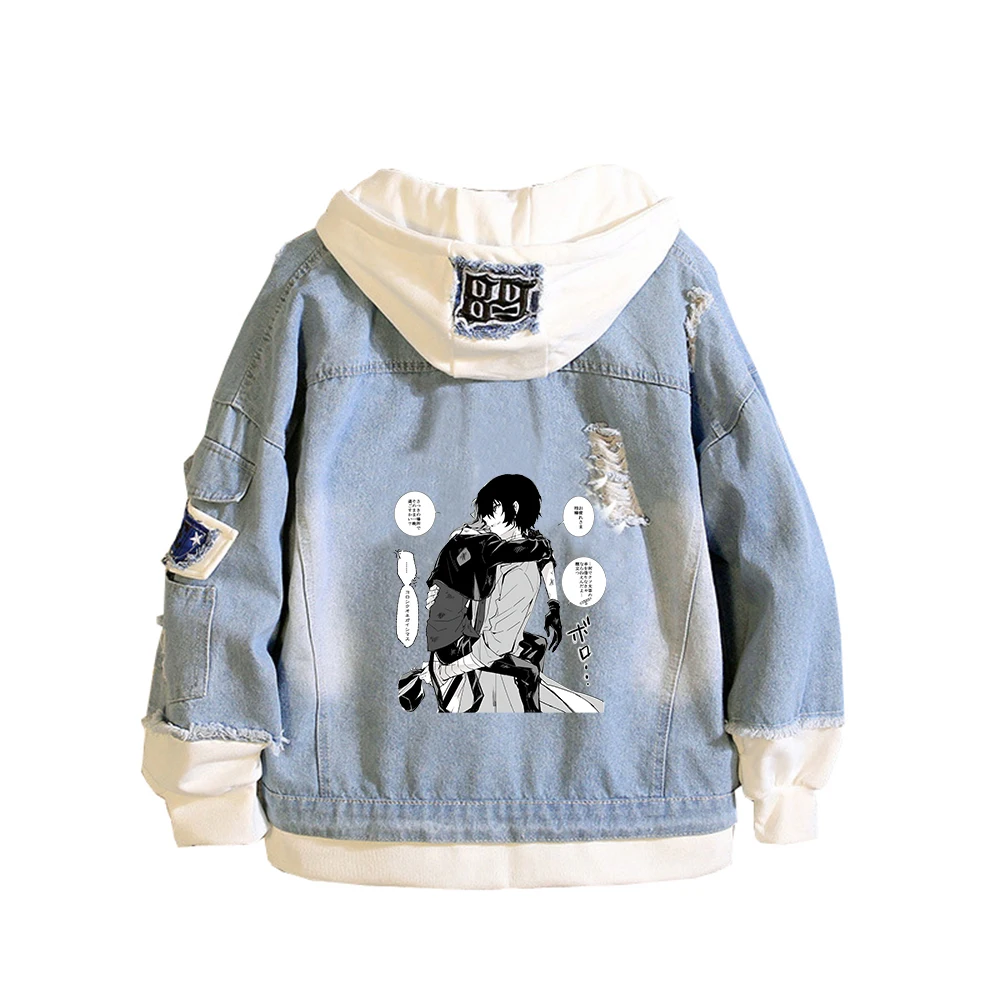 

Bungo Stray Dogs Denim Jackets Plus Size Sweatshirt Jeans Hoodies Harajuku Streetwear Anime Boys Windbreaker Couple Coats