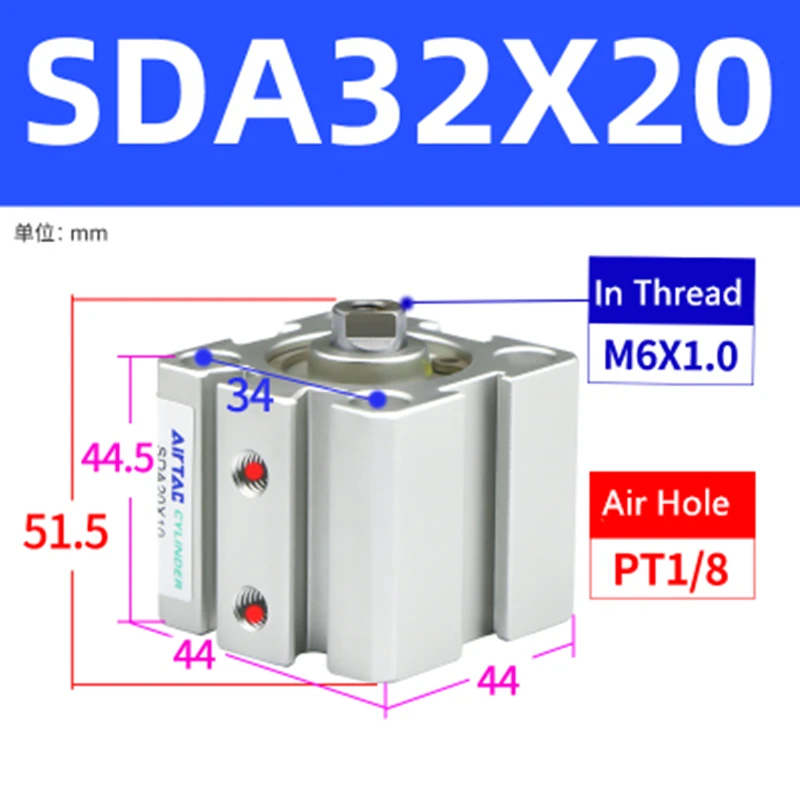 AirTAC Compact Air Cylinder SDA20/25/32/40*5/10X15X30X35X40X50*60B