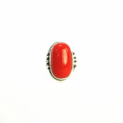 T9185 Nepal Handmade 925 Sterling Silver Inlaid Red Lampwork Beads Lovely Rings for Girls Nepal Vintage Jewelry