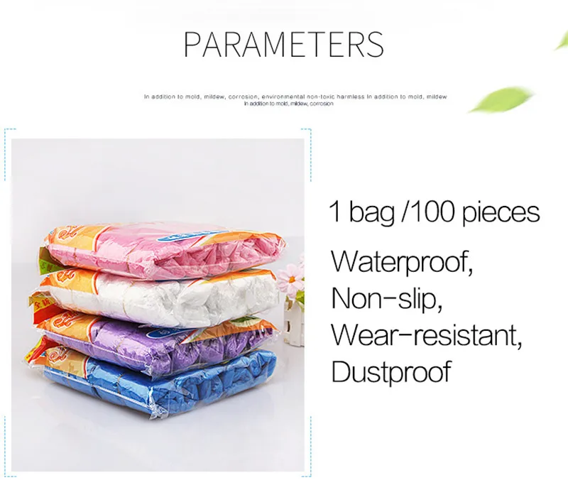 1 Packung/100 Stück Einweg-Regenschuhüberzüge für den Außenbereich, wasserdichte Stiefelüberzüge, dicke Kunststoff-Überschuhe, mehrfarbig, optional, rutschfest – Detail 2