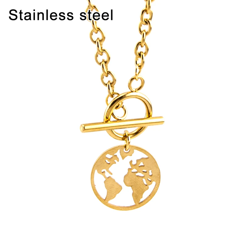 Stainless steel Lucky Coin Map Lock Heart WOMEN CHOKER Saint Long NECKLACE GOLD COLOR Toggle collares de moda Boho Collier gift