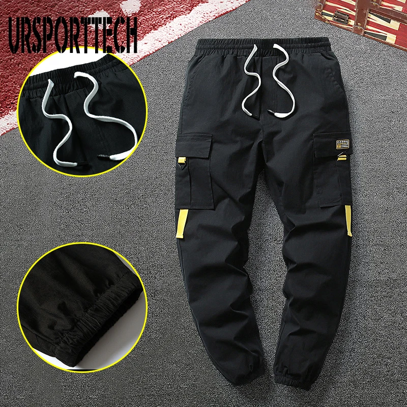 Homens calças de carga casual multi bolsos calças táticas militares pantalon hombre moletom masculino cintura elástica calças compridas tamanho grande